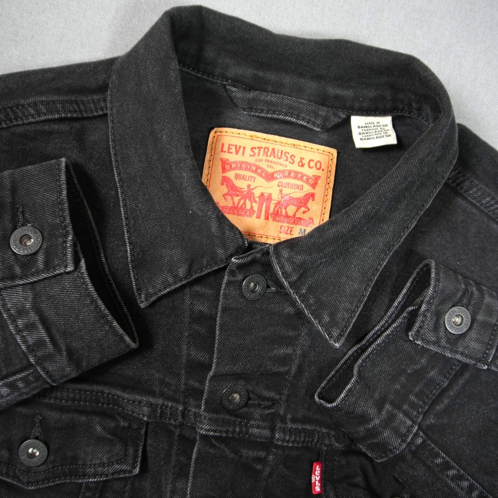 Levi's Black Denim Trucker Jean Work Moto Men Jacket M Type 3 Western